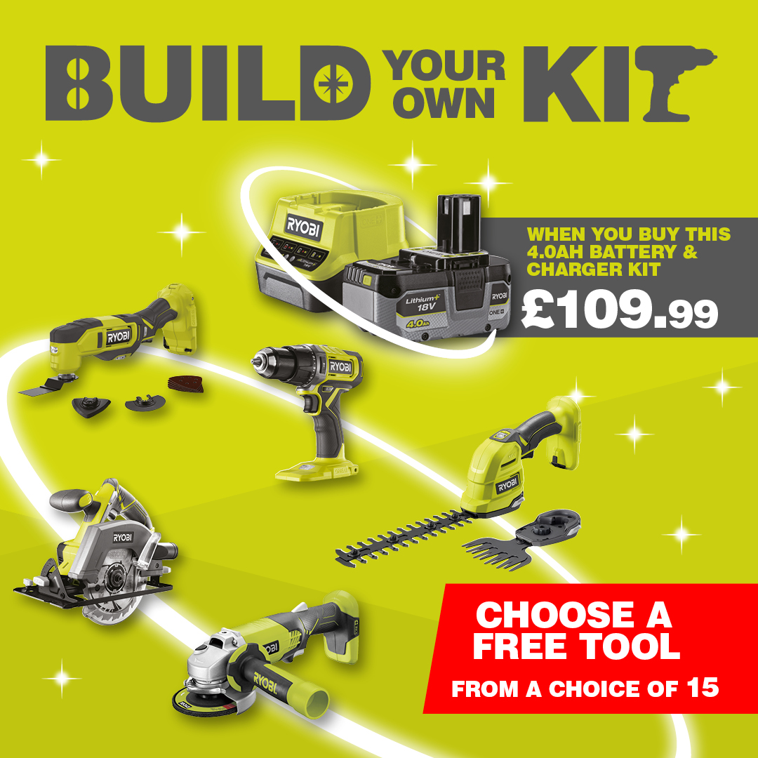 Spring is nearly here so Build Your Own Garden Kit by claiming a FREE tool Ryobi Tools EU